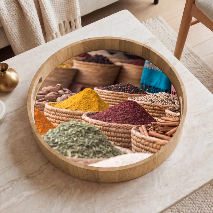 Tray - Herbs - Baskets - Oriental - Kruiden - Manden - Oosters Dienblad Rond middel