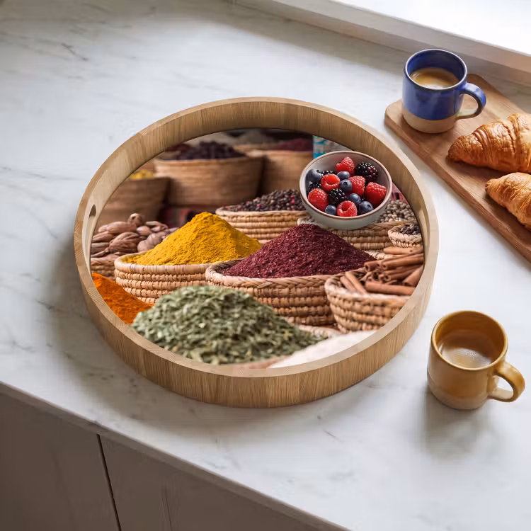 Tray - Herbs - Baskets - Oriental - Kruiden - Manden - Oosters Dienblad Rond middel