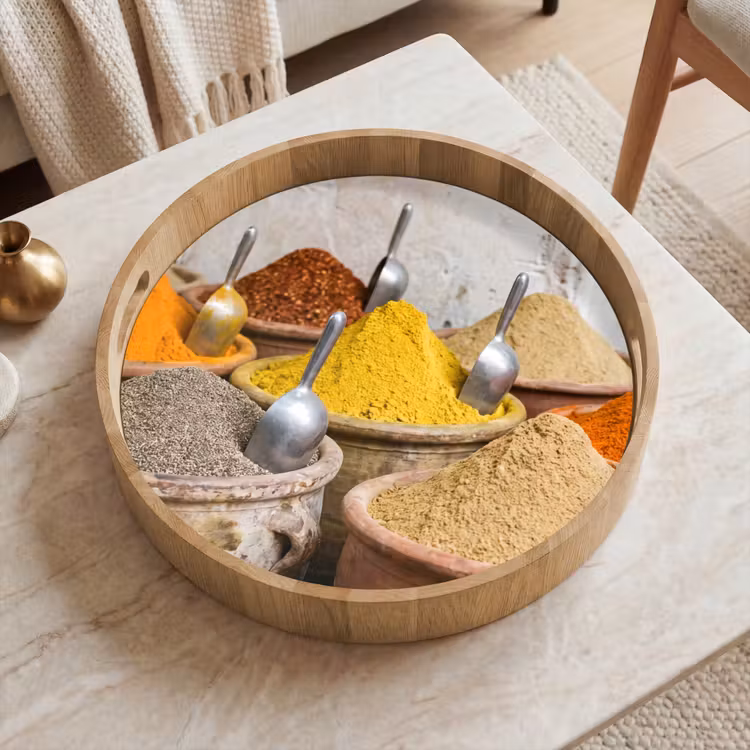 Tray - Herbs - Jars - Asian - Kruiden - Potten - Oosters Dienblad Rond middel