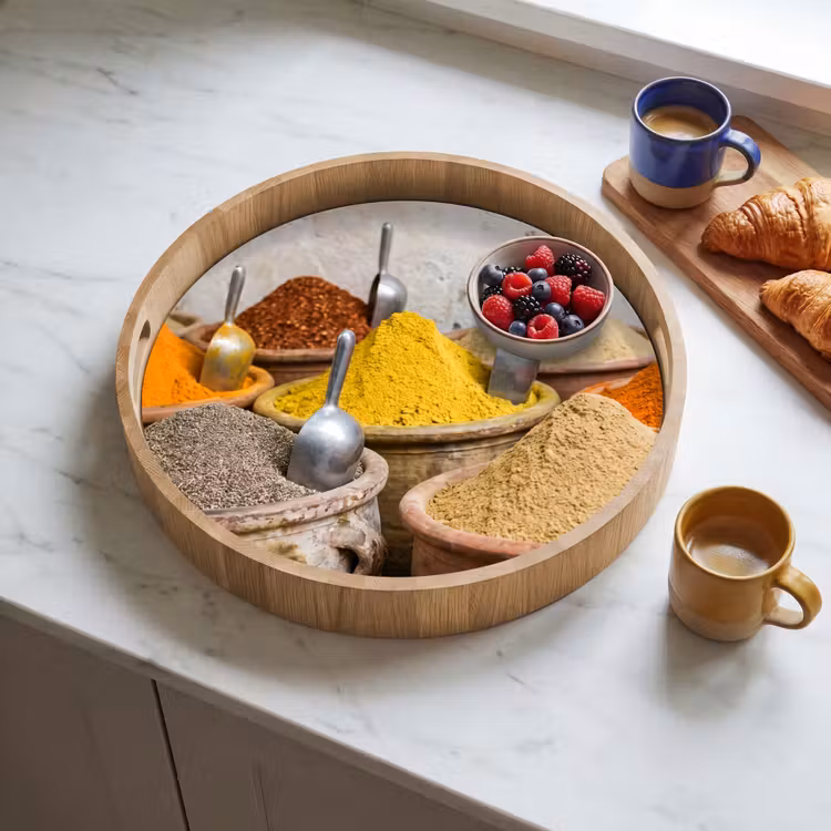 Tray - Herbs - Jars - Asian - Kruiden - Potten - Oosters Dienblad Rond middel