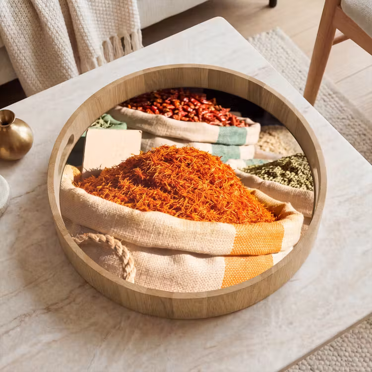 Tray - Herbs - Market - Colorful - Kruiden - Markt - Kleurrijk Dienblad Rond middel