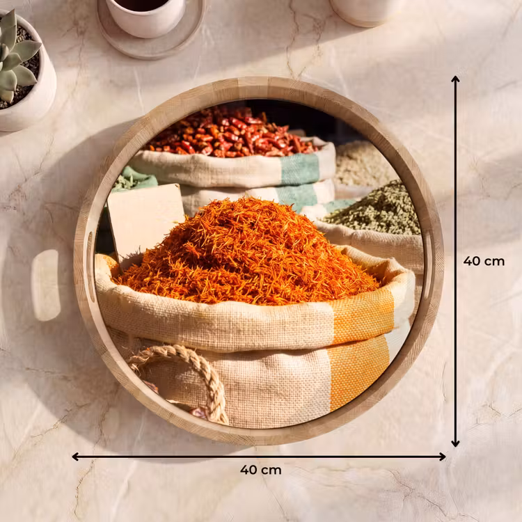 Tray - Herbs - Market - Colorful - Kruiden - Markt - Kleurrijk Dienblad Rond middel