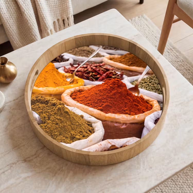 Tray - Herbs - Market - Food - Kruiden - Markt - Eten Dienblad Rond middel