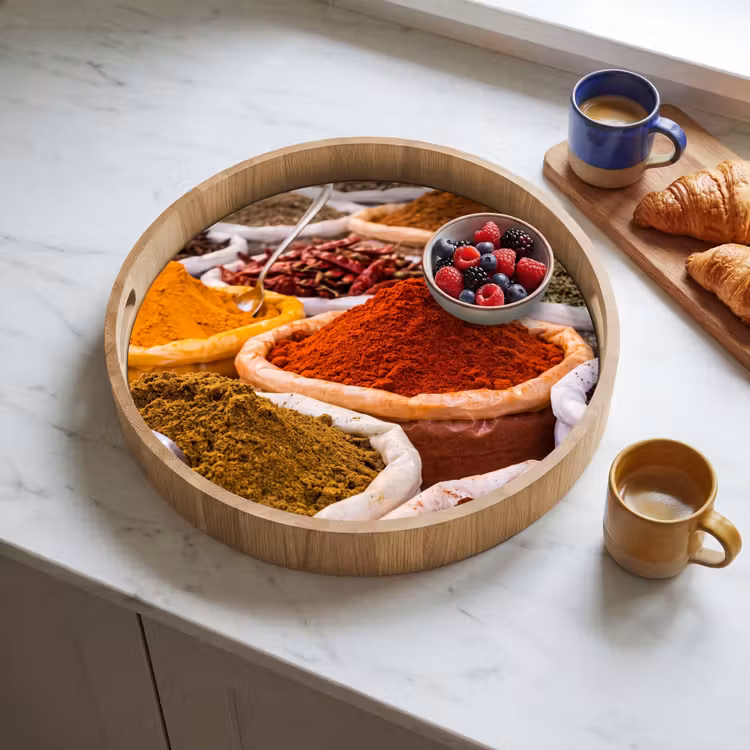 Tray - Herbs - Market - Food - Kruiden - Markt - Eten Dienblad Rond middel