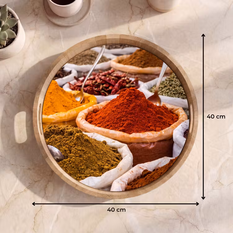 Tray - Herbs - Market - Food - Kruiden - Markt - Eten Dienblad Rond middel