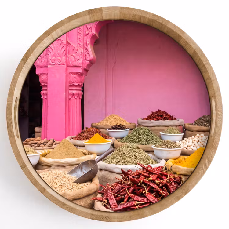 Tray - Herbs - Market - Pink - Kruiden - Markt - Roze Dienblad Rond middel