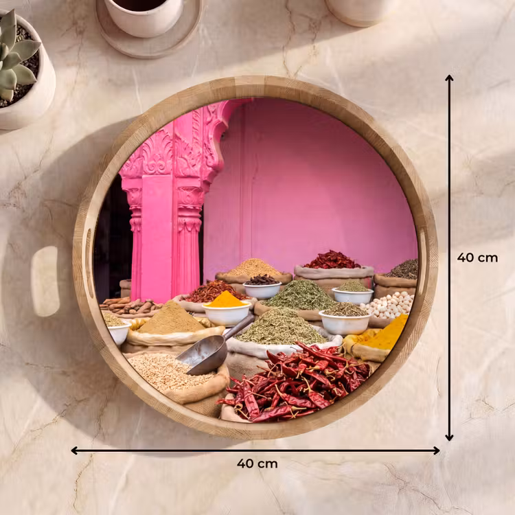 Tray - Herbs - Market - Pink - Kruiden - Markt - Roze Dienblad Rond middel