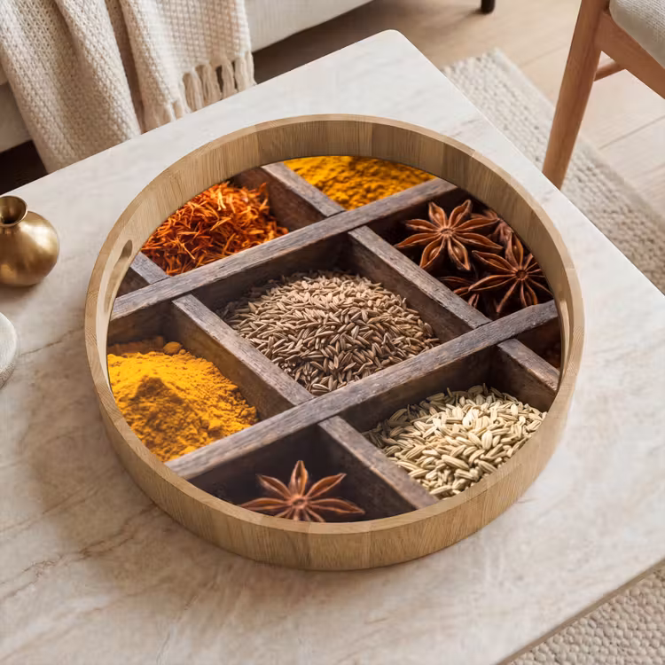 Tray - Herbs - Wood - Food - Kruiden - Houten - Eten Dienblad Rond middel