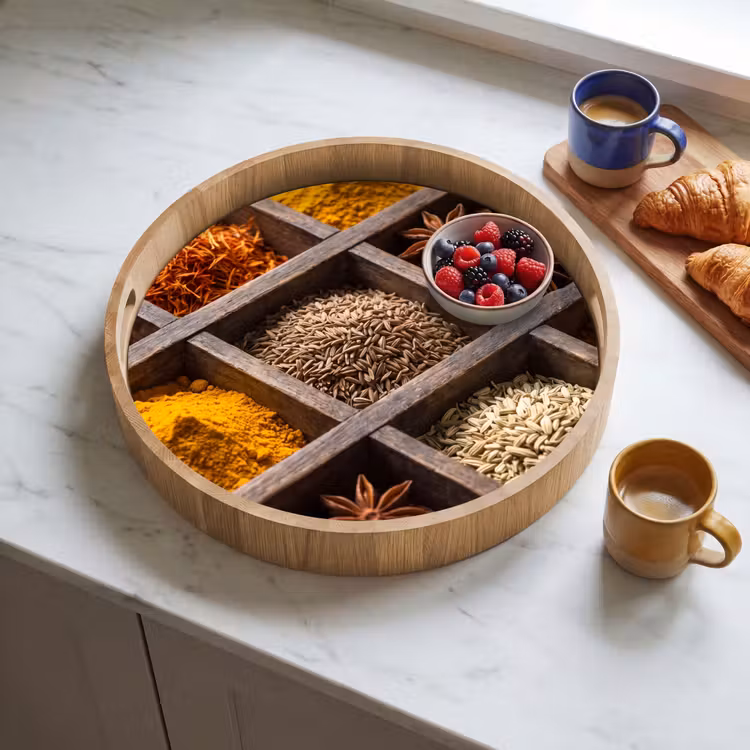 Tray - Herbs - Wood - Food - Kruiden - Houten - Eten Dienblad Rond middel