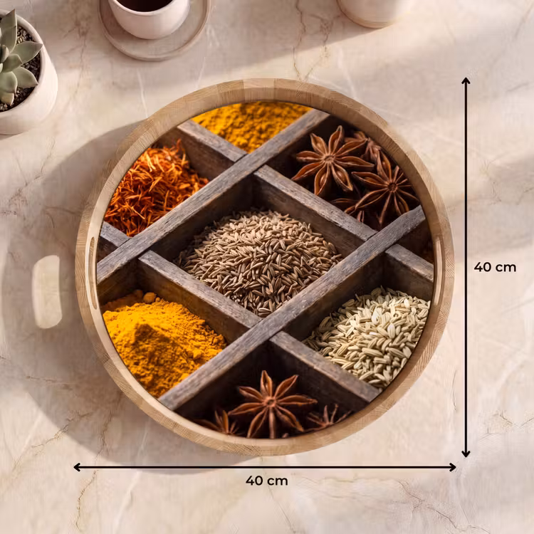 Tray - Herbs - Wood - Food - Kruiden - Houten - Eten Dienblad Rond middel