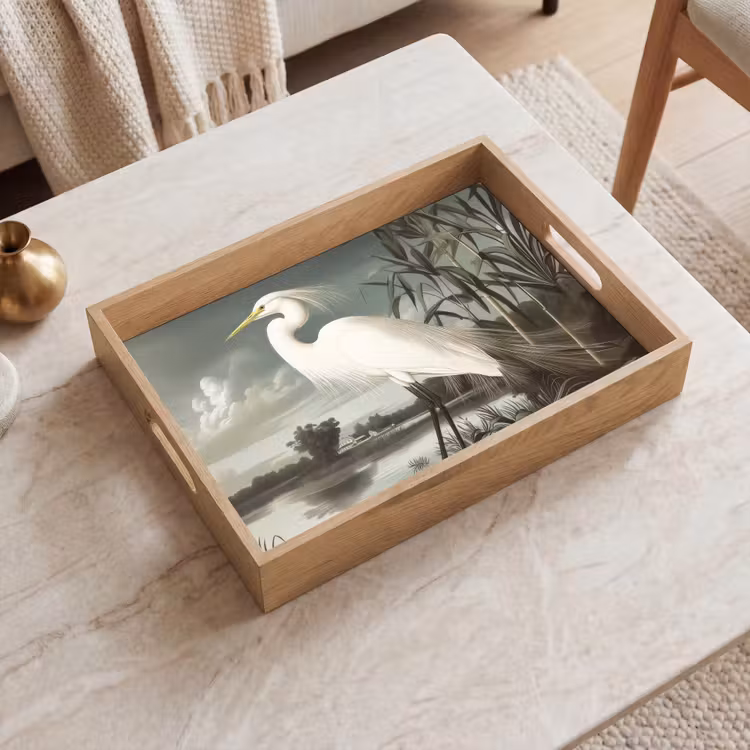 Reiger - Planten - Wolken - Wit Dienblad Rechthoek middel -sfeer1