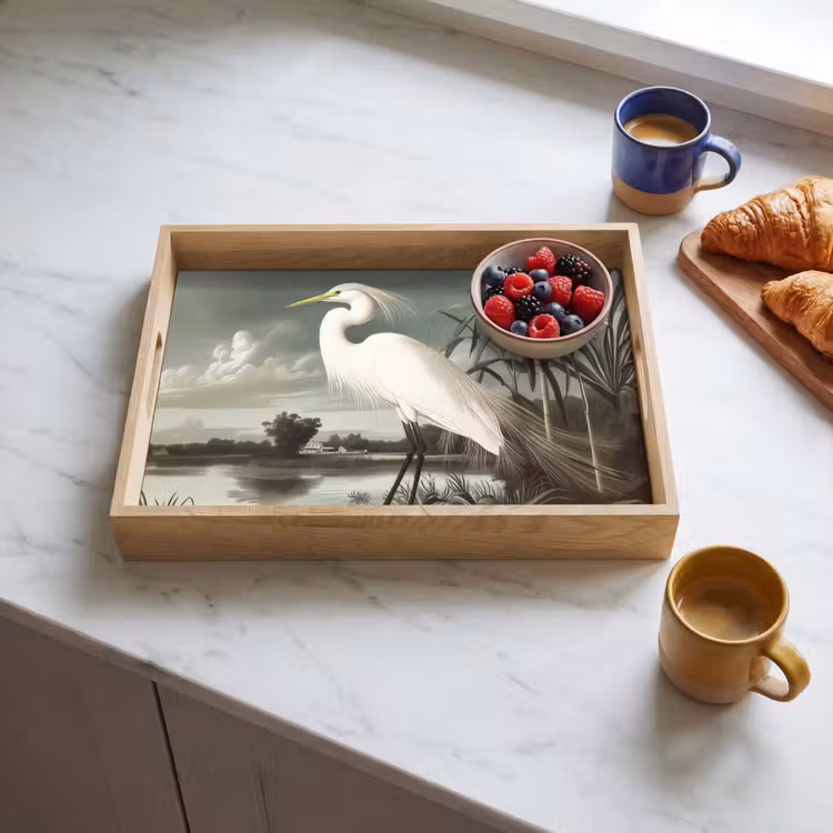 Reiger - Planten - Wolken - Wit Dienblad Rechthoek middel -sfeer2