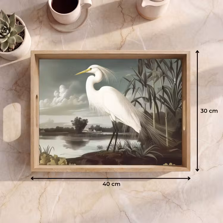Reiger - Planten - Wolken - Wit Dienblad Rechthoek middel -USP_Formaat