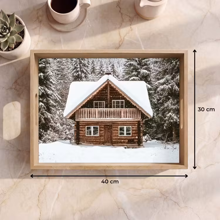 Huis - Bos - Winter - Natuur - Sneeuw Dienblad Rechthoek middel -USP_Formaat