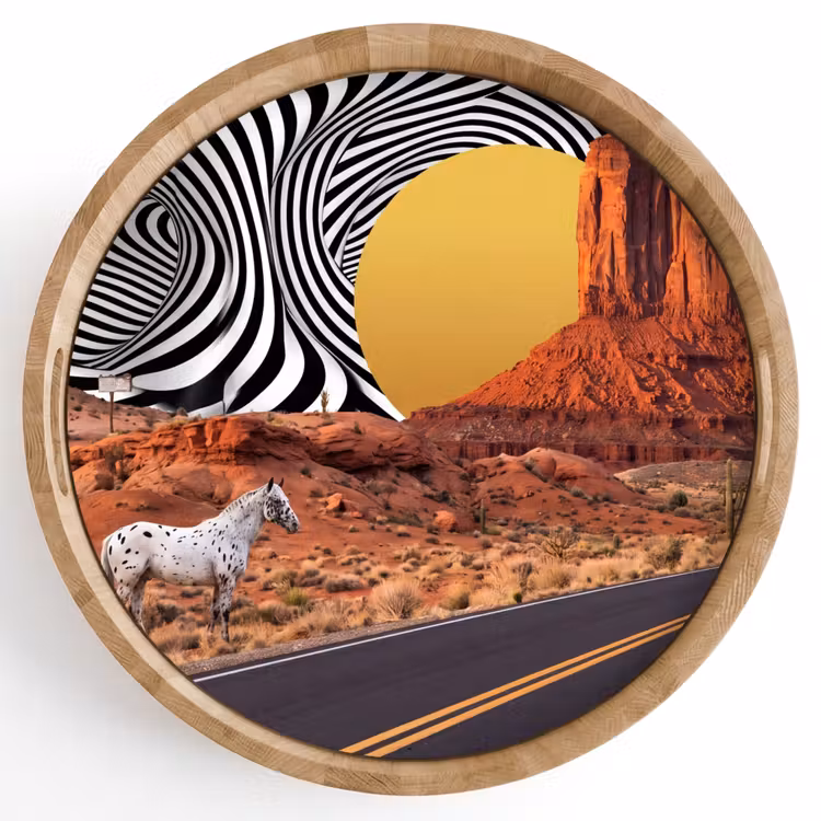 Tray - Horse - Desert - Nature - Paard - Woestijn - Natuur Dienblad Rond middel