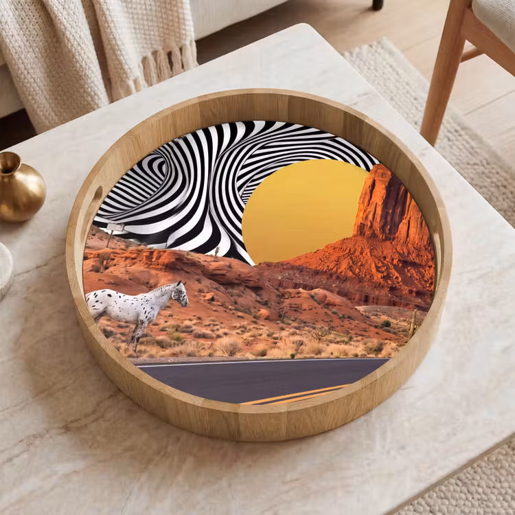 Tray - Horse - Desert - Nature - Paard - Woestijn - Natuur Dienblad Rond middel