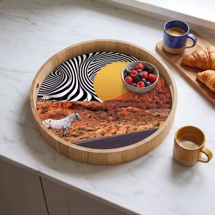 Tray - Horse - Desert - Nature - Paard - Woestijn - Natuur Dienblad Rond middel