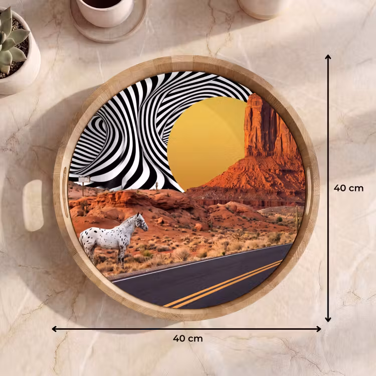 Tray - Horse - Desert - Nature - Paard - Woestijn - Natuur Dienblad Rond middel