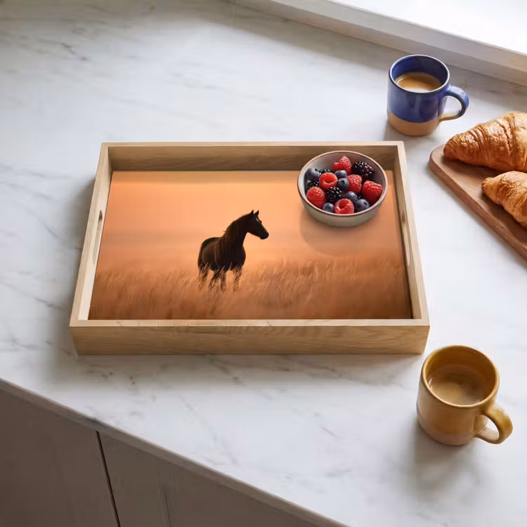 Paard - Grasveld - Zonsondergang Dienblad Rechthoek middel -sfeer2