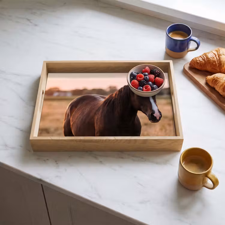 Paard - Zonsondergang - Bruin Dienblad Rechthoek middel -sfeer2