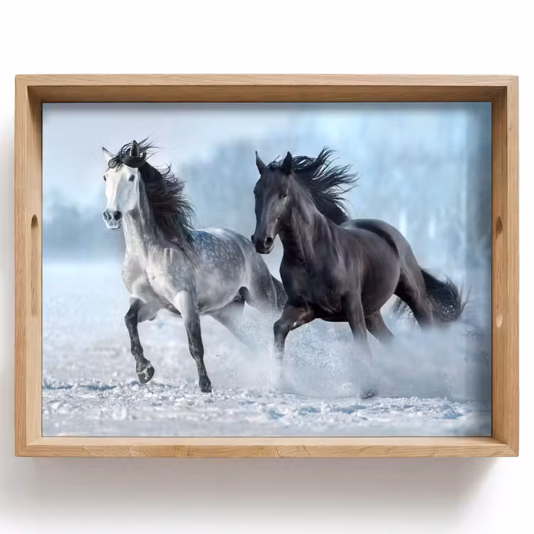 Paarden - Winter - Dieren - Natuur - Sneeuw Dienblad Rechthoek middel -z3d_shopping