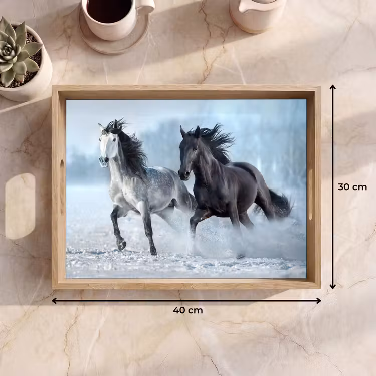 Paarden - Winter - Dieren - Natuur - Sneeuw Dienblad Rechthoek middel -USP_Formaat