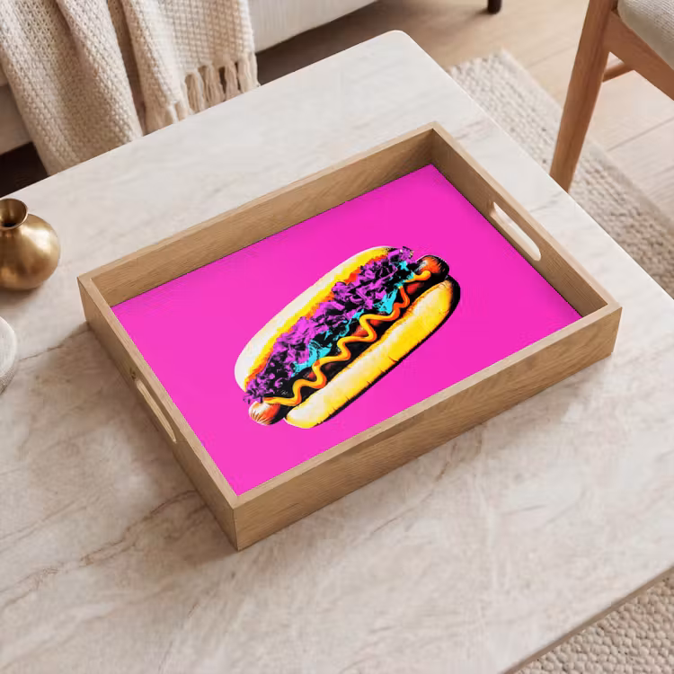 Hotdog - Roze - Retro Dienblad Rechthoek middel -sfeer1