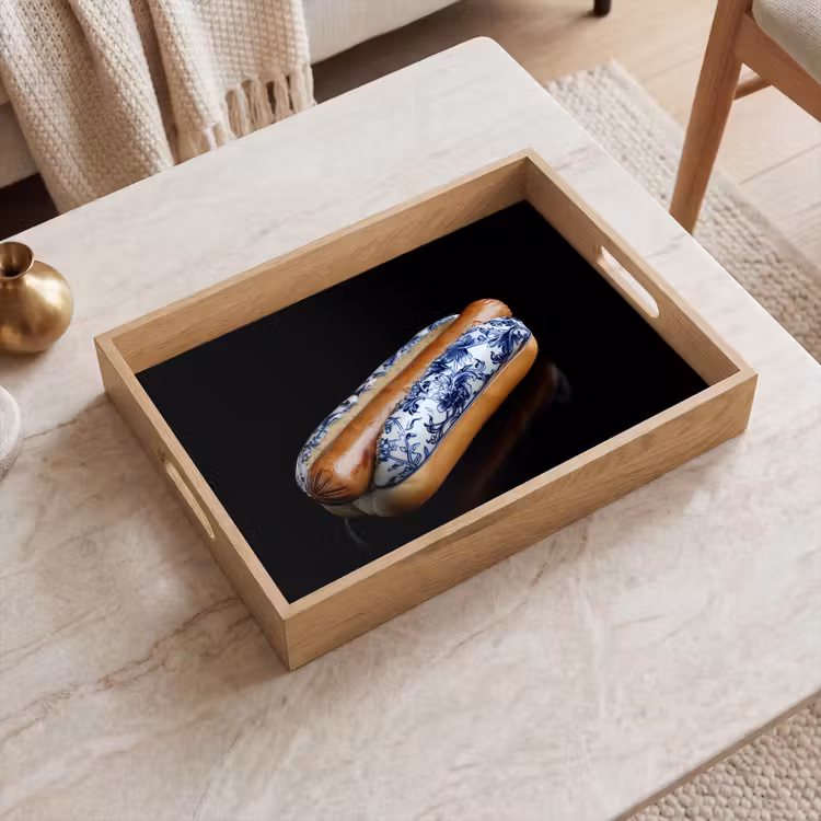 Hotdog - Porselein - Delfts blauw - Eten Dienblad Rechthoek middel -sfeer1