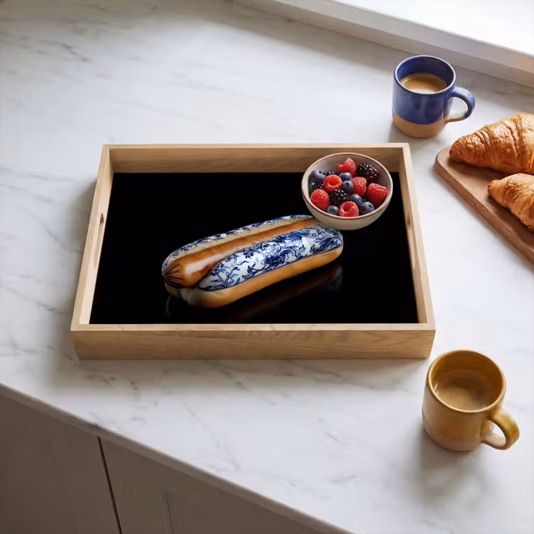 Hotdog - Porselein - Delfts blauw - Eten Dienblad Rechthoek middel -sfeer2