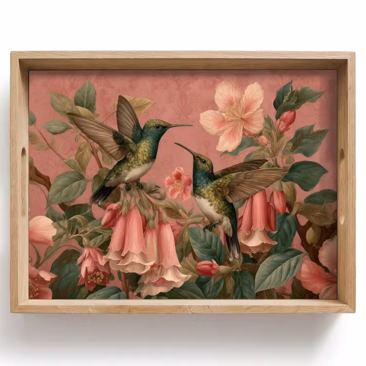 Kolibries - Bloemen - Groen - Roze Dienblad Rechthoek middel -z3d_shopping