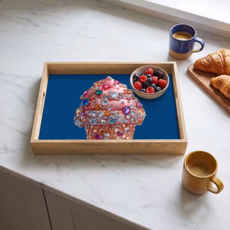 Ijsje - Hoorntje - Steentjes - Blauw Dienblad Rechthoek middel -sfeer2