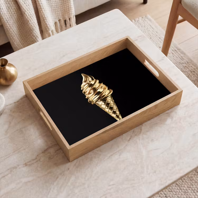 Ijs - Goud - Zwart - Eten Dienblad Rechthoek middel -sfeer1
