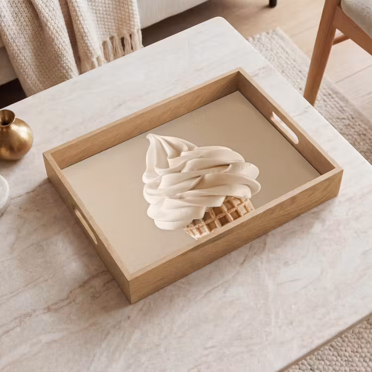 IJs - Softijs - Romig - Hoorntje - Beige Dienblad Rechthoek middel -sfeer1