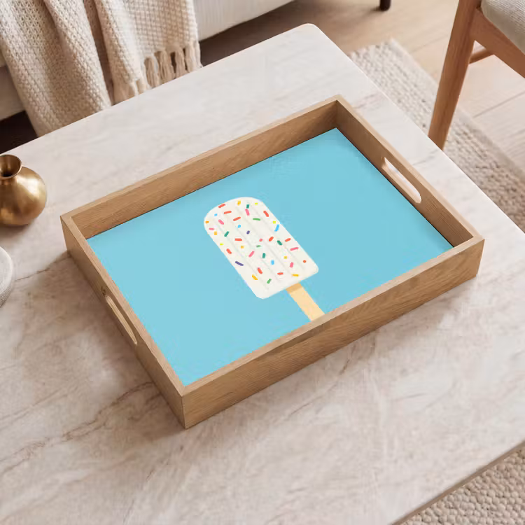 Ijsje - Stokje - Sprinkles - Lichtblauw Dienblad Rechthoek middel -sfeer1