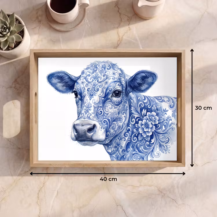 Illustratie - Koe - Blauw Dienblad Rechthoek middel -USP_Formaat