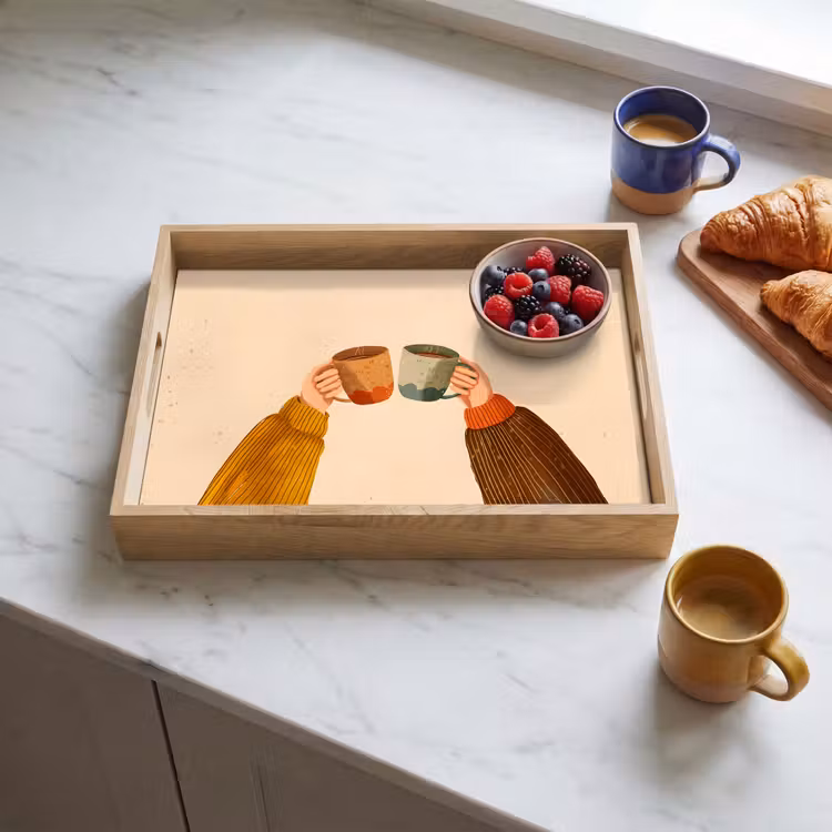 Illustratie - Mokken - Proosten - Bruin Dienblad Rechthoek middel -sfeer2