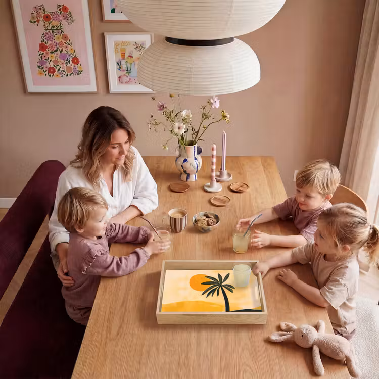 Illustratie - Palmboom - Zon - Heuvels Dienblad Rechthoek middel -sfeer4
