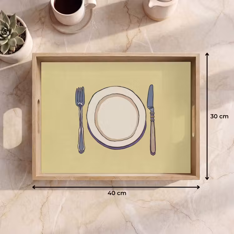 Illustratie - Bord - Bestek - Beige Dienblad Rechthoek middel -USP_Formaat