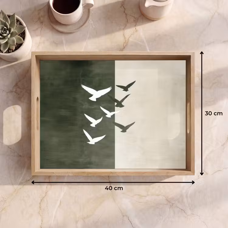 Japandi - Vogel - Groen Dienblad Rechthoek middel -USP_Formaat
