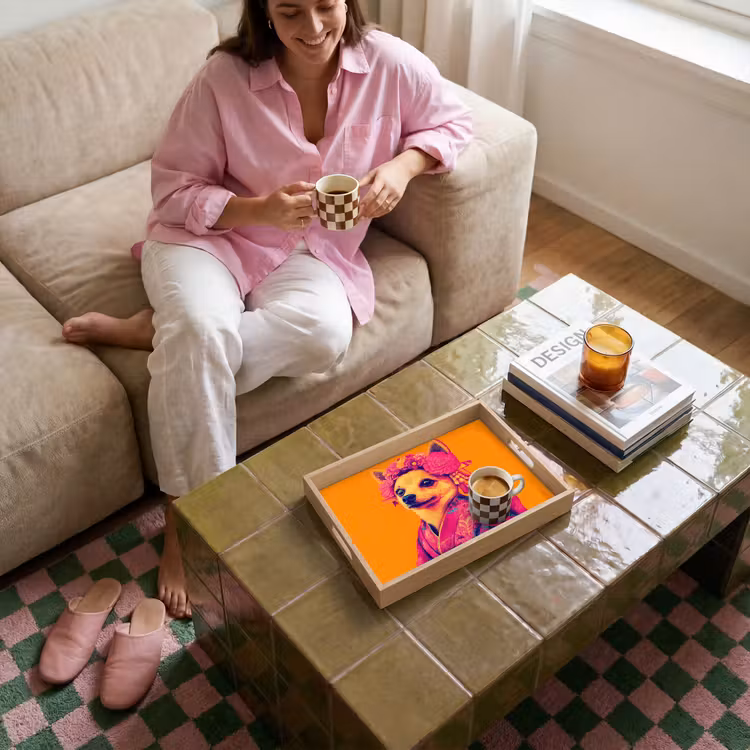Kimono - Hondje - Bloemenkroon - Oranje Dienblad Rechthoek middel -sfeer3