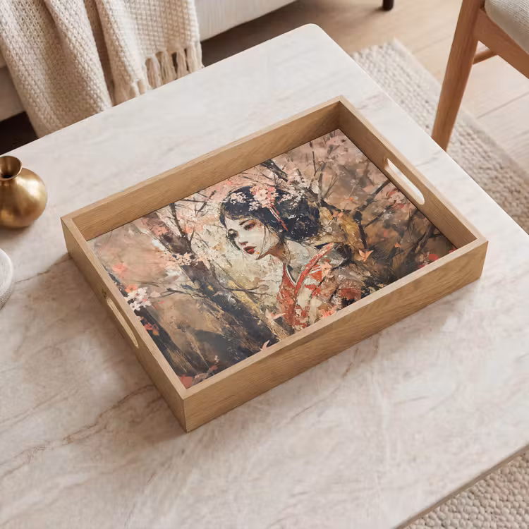 Kimono - Vrouw - kersenbomen Dienblad Rechthoek middel -sfeer1