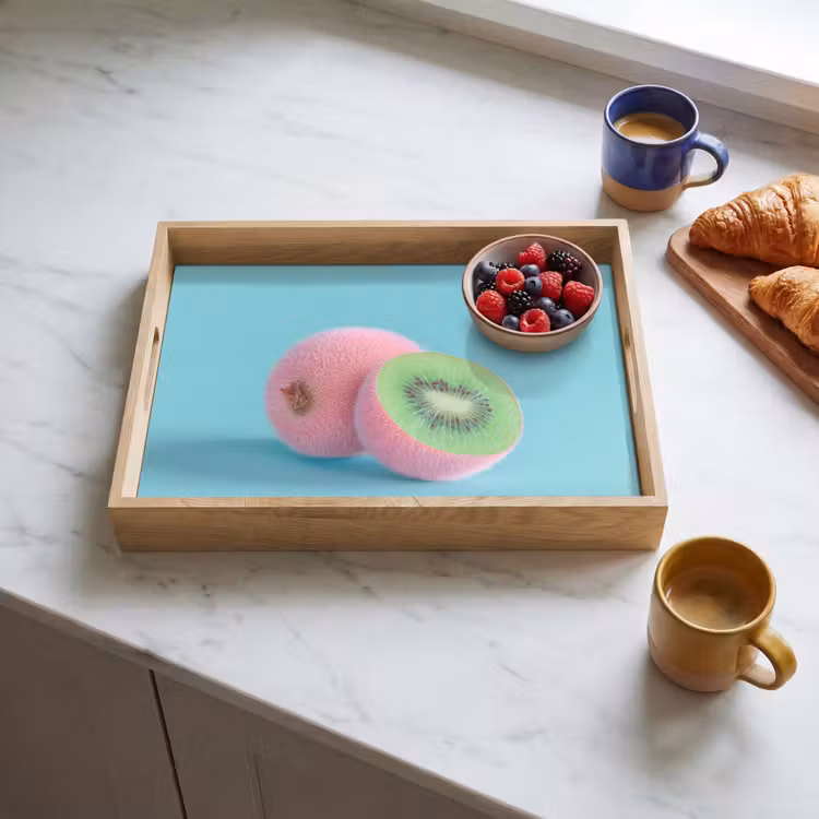Kiwi - Blauw - Surrealistisch Dienblad Rechthoek middel -sfeer2