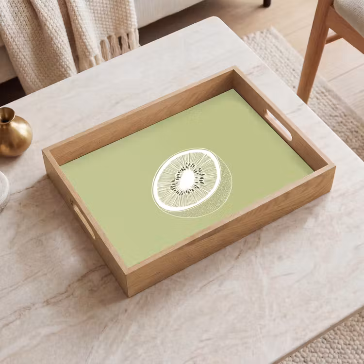 Kiwi - Lijntekening - Minimalistisch - Groen Dienblad Rechthoek middel -sfeer1