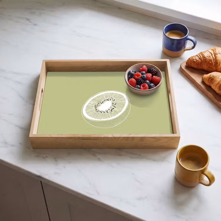 Kiwi - Lijntekening - Minimalistisch - Groen Dienblad Rechthoek middel -sfeer2