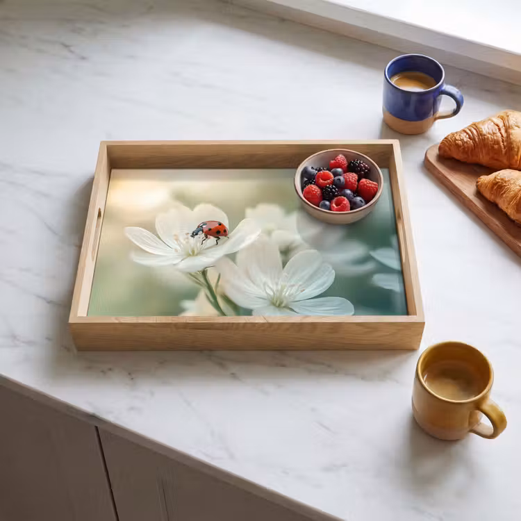 Lieveheersbeestje - Bloemen - Wit Dienblad Rechthoek middel -sfeer2