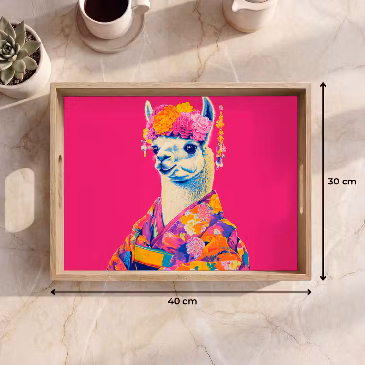 Lama - Kimono - Bloemenkrans - Felroze Dienblad Rechthoek middel -USP_Formaat