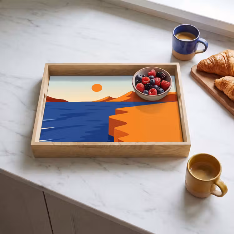 Landschap - Bergen - Zon - Zee Dienblad Rechthoek middel -sfeer2