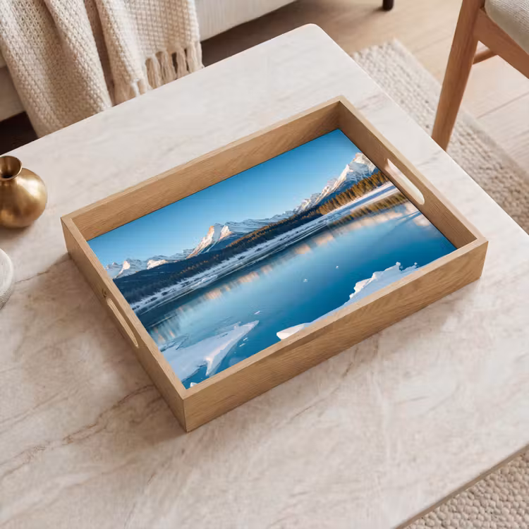Landschap - Winter - Meer - Bergen - Uitzicht - IJs Dienblad Rechthoek middel -sfeer1