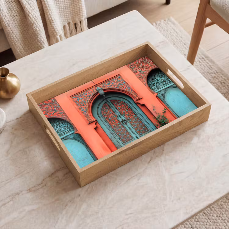 Lantaarn - Deur - Turquoise Dienblad Rechthoek middel -sfeer1