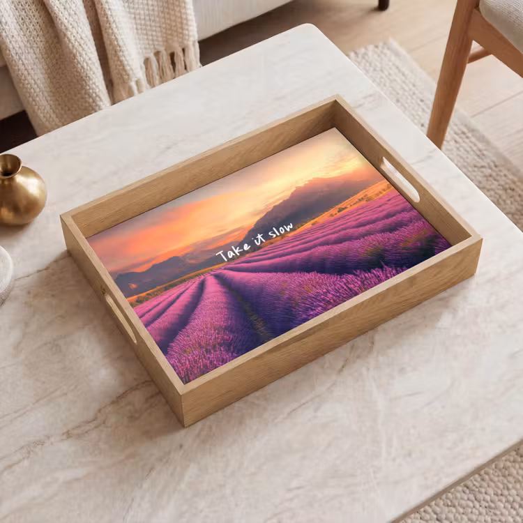Lavendelveld - Quote - Zonsondergang Dienblad Rechthoek middel -sfeer1